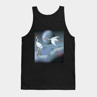 Japanese cranes in a moonlit stream Tank Top